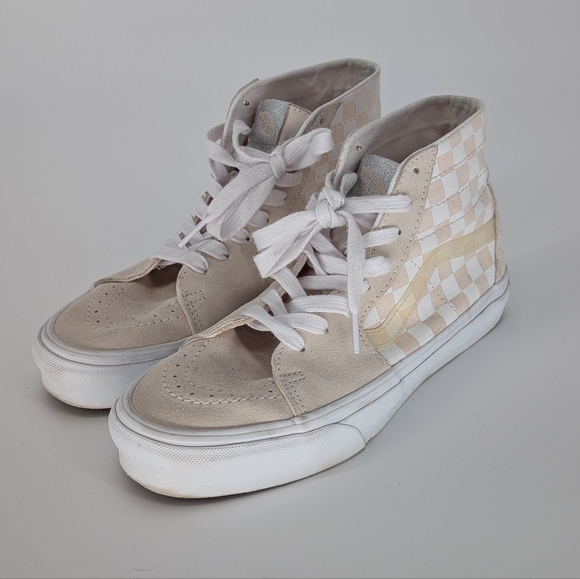 Vans Shoes - Vans Sk8-Hi Checkerboard High Top Sneakers | Size 9 | Cream White Suede Canvas